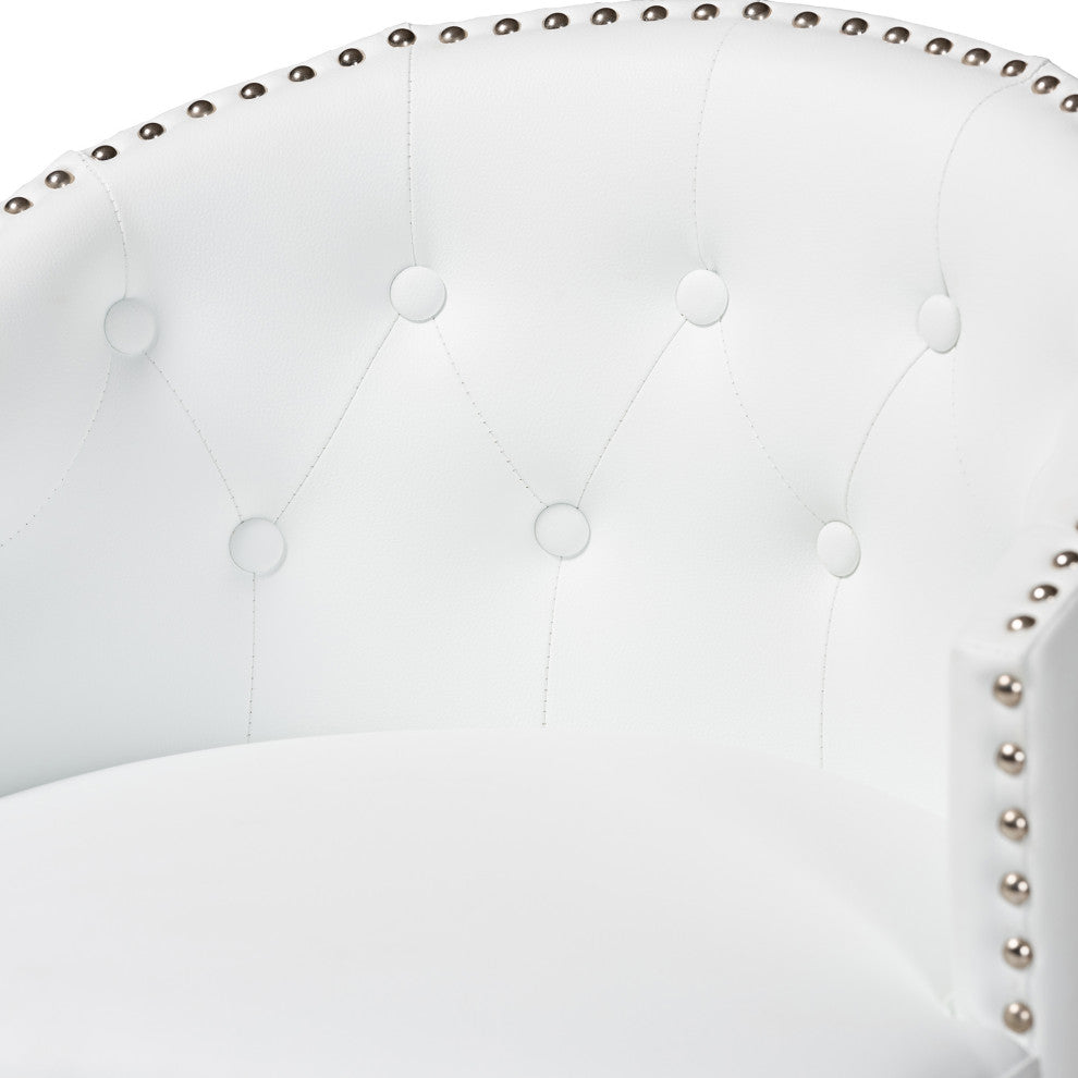 Tinalyn Swivel Counter Stool, Set of 2, White/Espresso Brown, Faux Leather