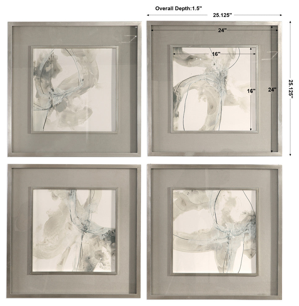 Uttermost Divination Wood Glass Paper Abstract Art in Gray/Off White (Set of 4)