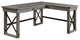 Benzara BM269055 L Shaped Writing Desk With Lift Top and Sled Base, Oak Gray
