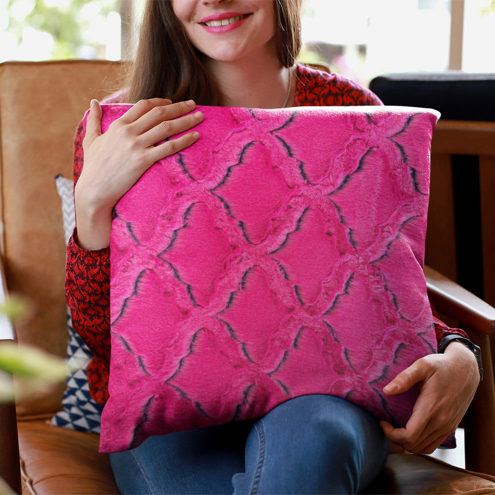Plutus Fuchsia Purple Diamond Faux Fur Throw Pillow, 20" x 20"