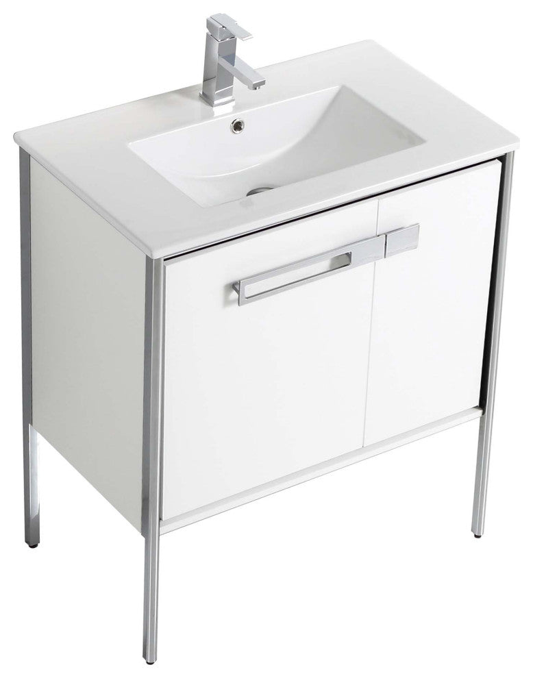 Oakville Bath Vanity, Ceramic Sink, White Matte, 30 Inch, Chrome Hardware