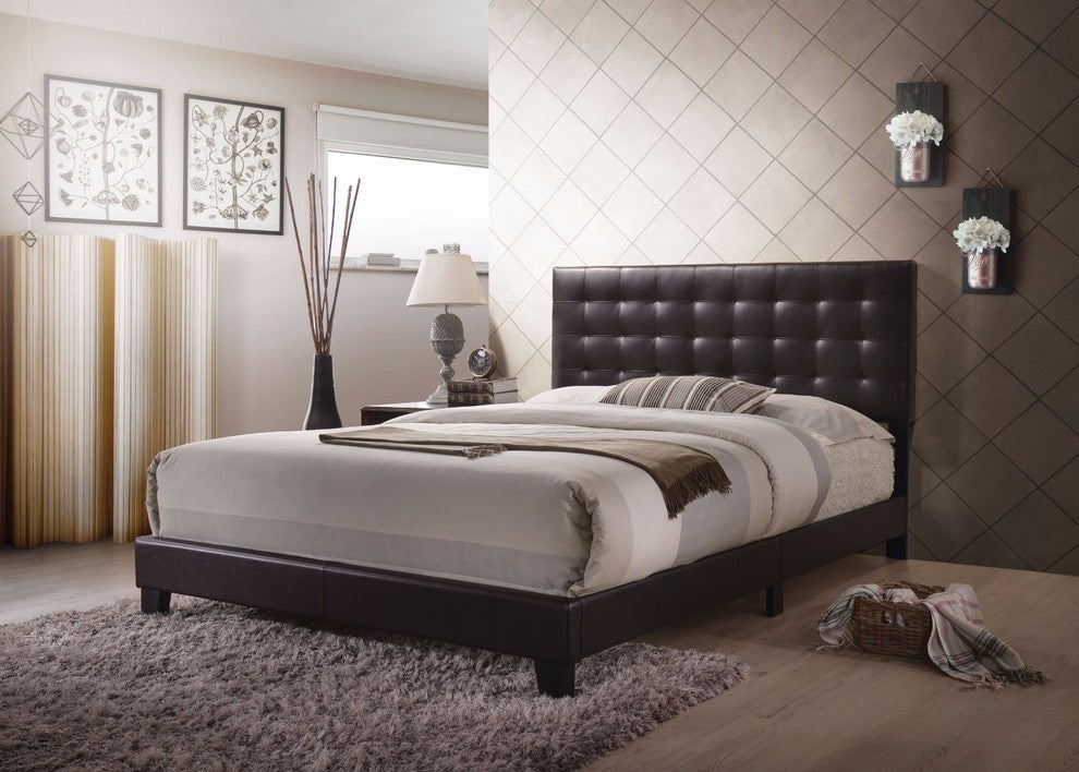 Benzara BM156053 Sophistiated Transitional Style Queen Size Padded Bed, Brown