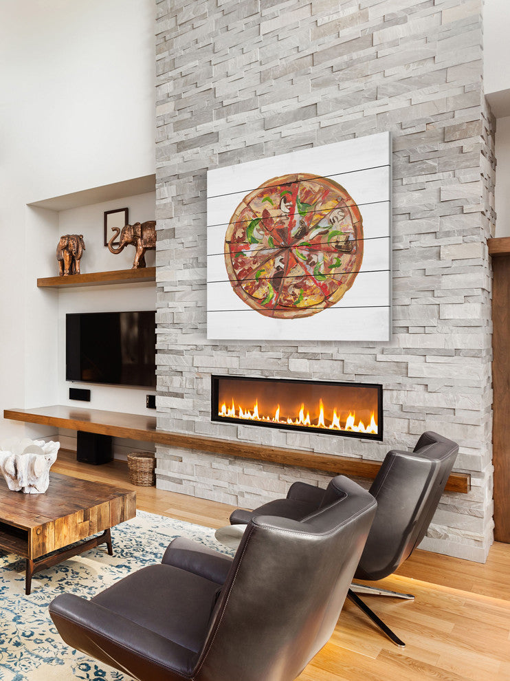 "Ultimate Pizza" Painting Print on White Wood, 18"x18"