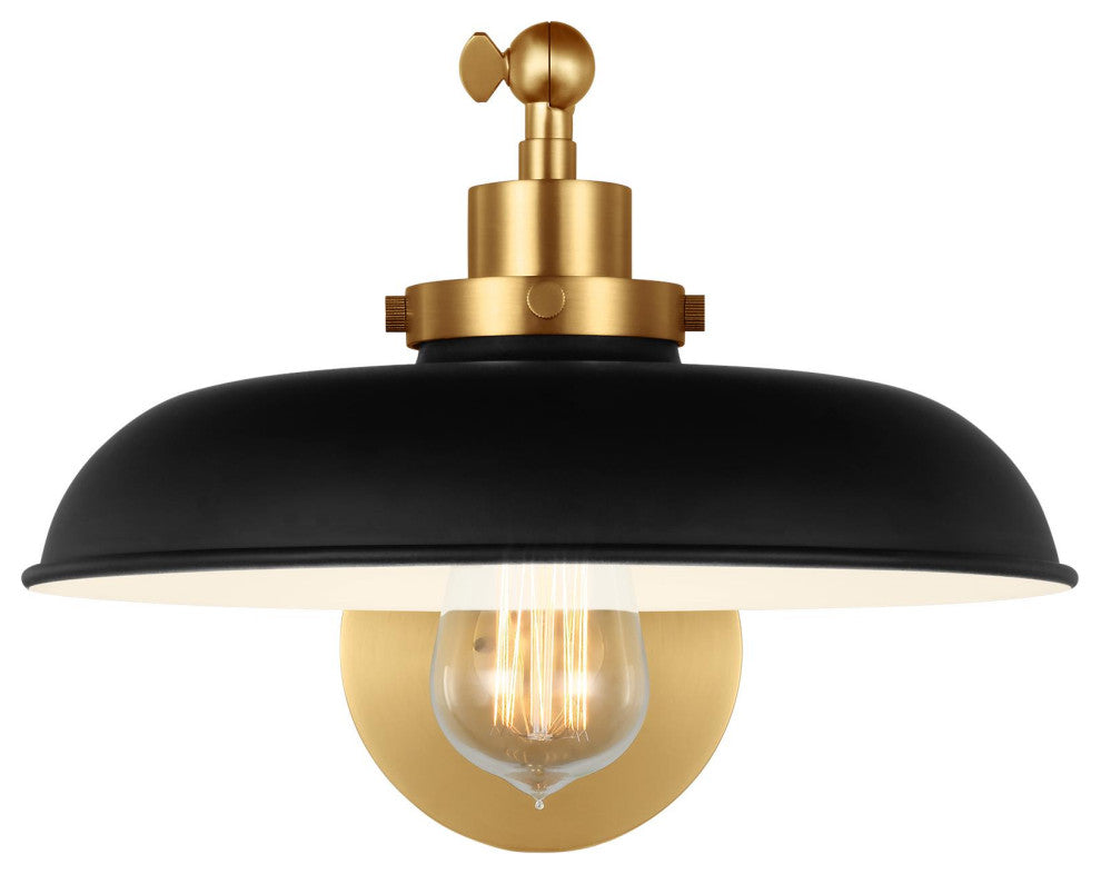 Wellfleet Single Arm Wide Task Sconce, Midnight Black and Burnished Brass