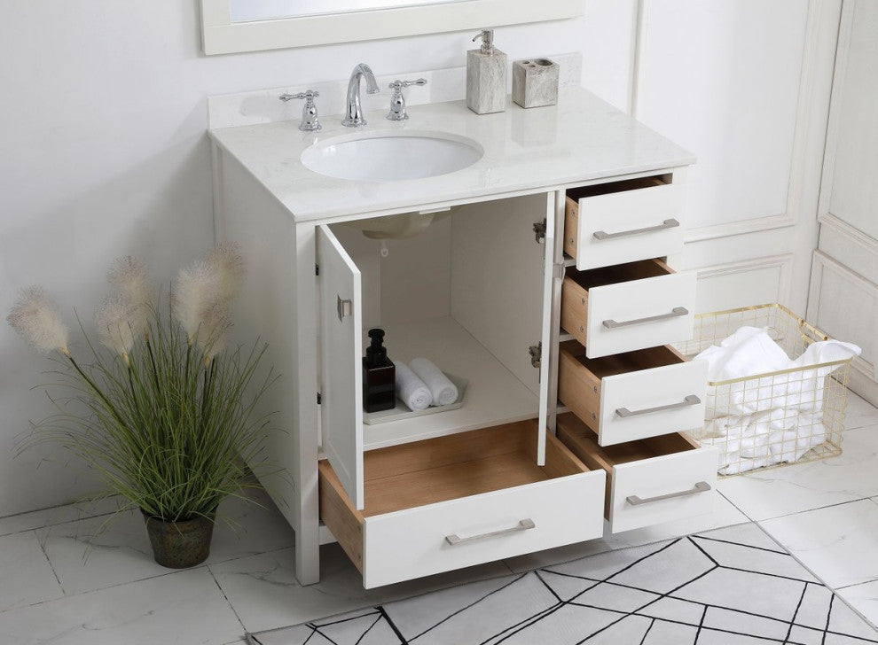 Iris 36" Single Bathroom Vanity, White With Backsplash