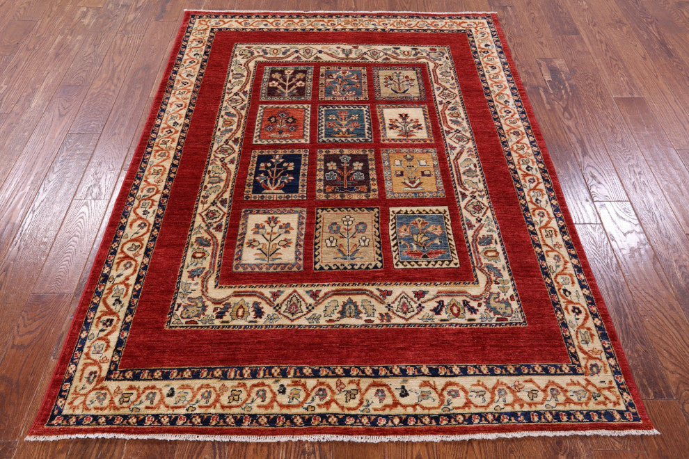 5' 0" X 6' 9" Handmade Persian Garden Design Wool Rug Q10657