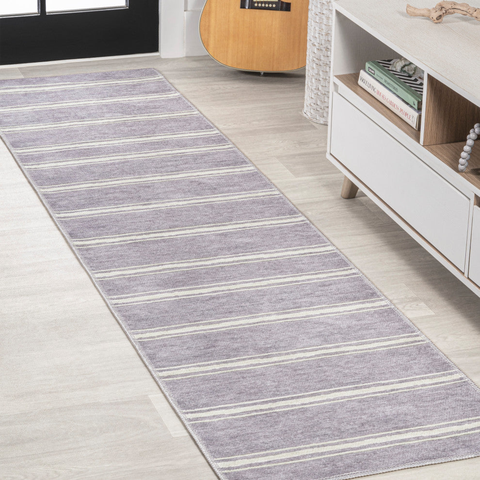 Bande Distressed Ticking Stripe Machine-Washable Area Rug, 2 X 8