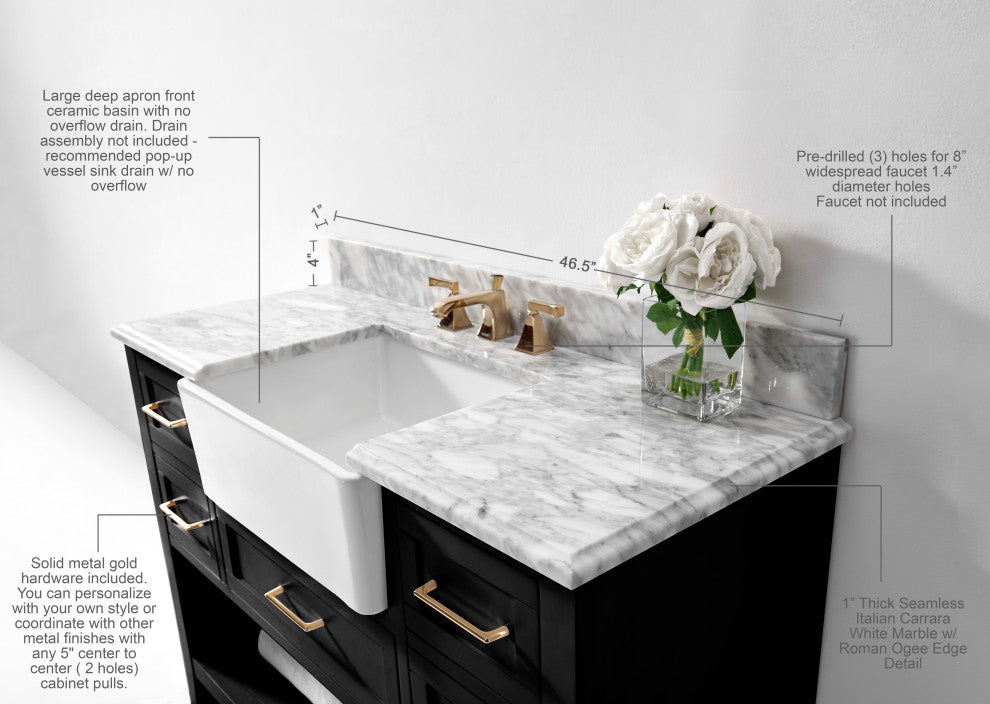 Hayley Bathroom Vanity Set, Black Onyx, 48"