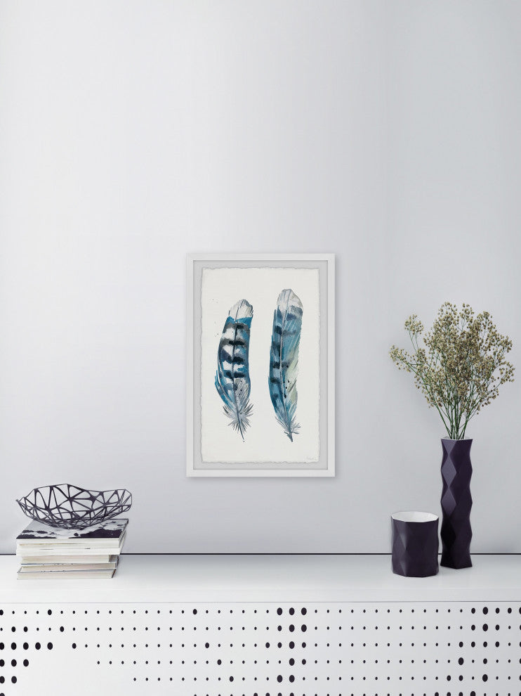 "Blue Striped Feathers" Framed Painting Print, 12"x18"