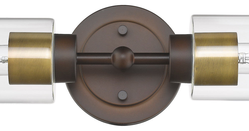 2 Light Cylinder Mid Century Modern Vanity Bath Lighting in Bronze and Brass
