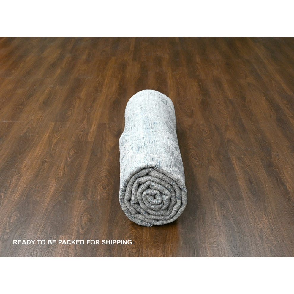 Shadow White Hand Knotted Undyed Wool Nepali Oriental Rug, 9'3"x12'