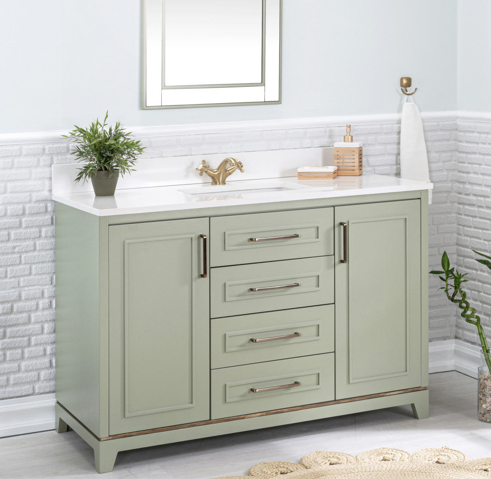 Albia Collection 48" Bathroom Vanity With Sink, Mirror, Countertop, Green