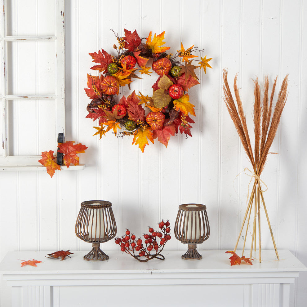 24" Autumn Pumpkin and Berries Artificial Fall Wreath