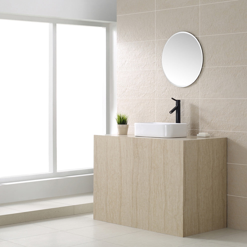 Elavo Ceramic Rectangle Vessel White Sink, PU Drain Oil Rubbed Bronze
