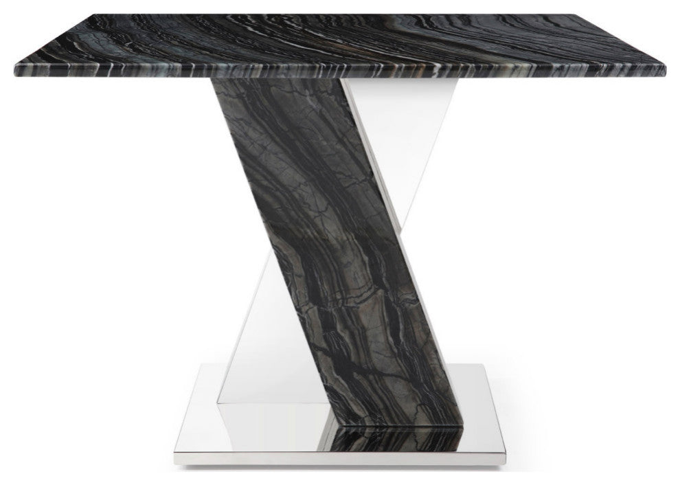 Black and White Marble Malbec End Table Modern Brushed Stainless Steel Base