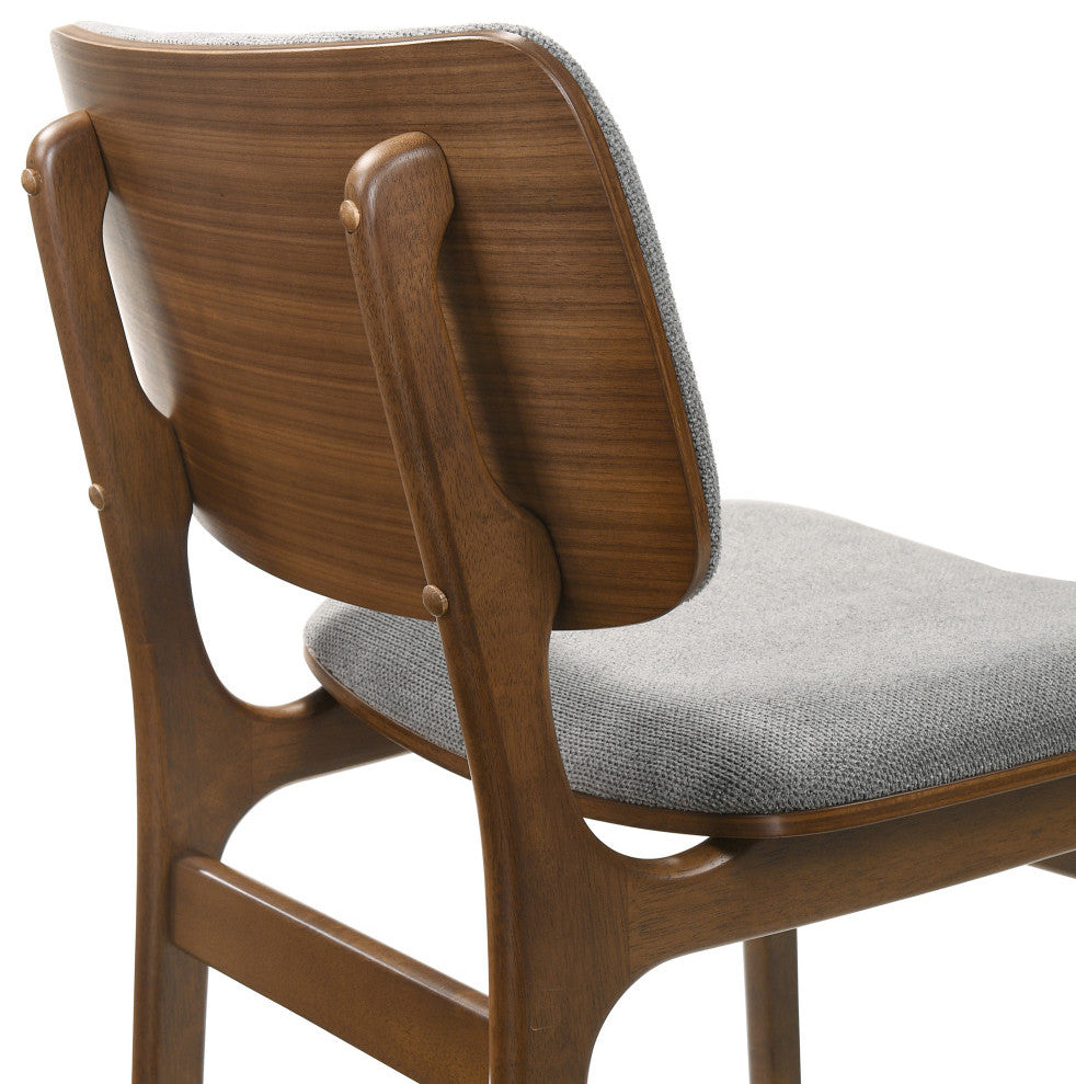 Lima Wood Dining Accent Chairs, Walnut Finish and Gray Fabric, Set of 2
