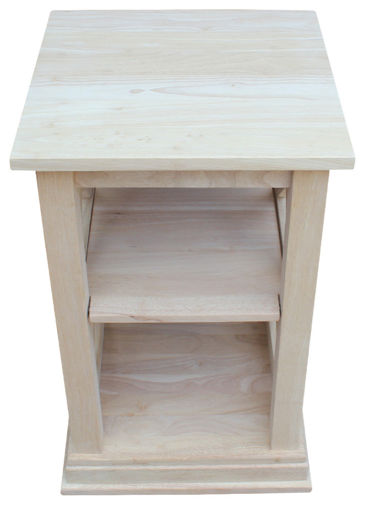 Hampton Accent Table With Shelves, Unfinished