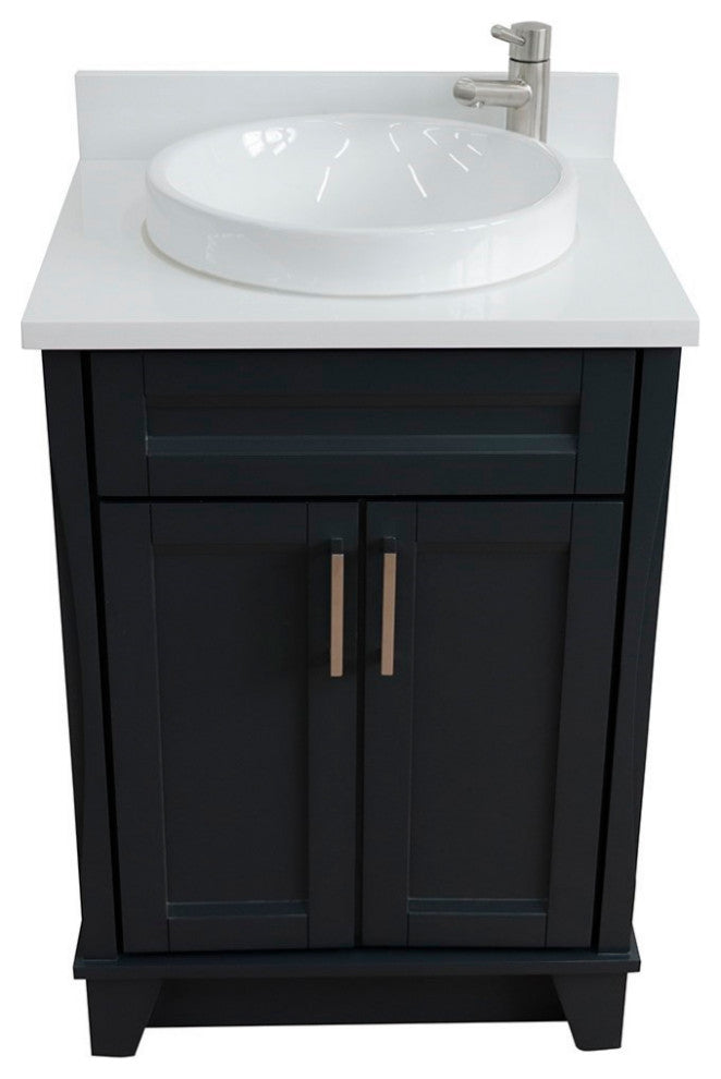 25" Single Sink Vanity, Dark Gray Finish With Engineered Stone Top, Round Sink