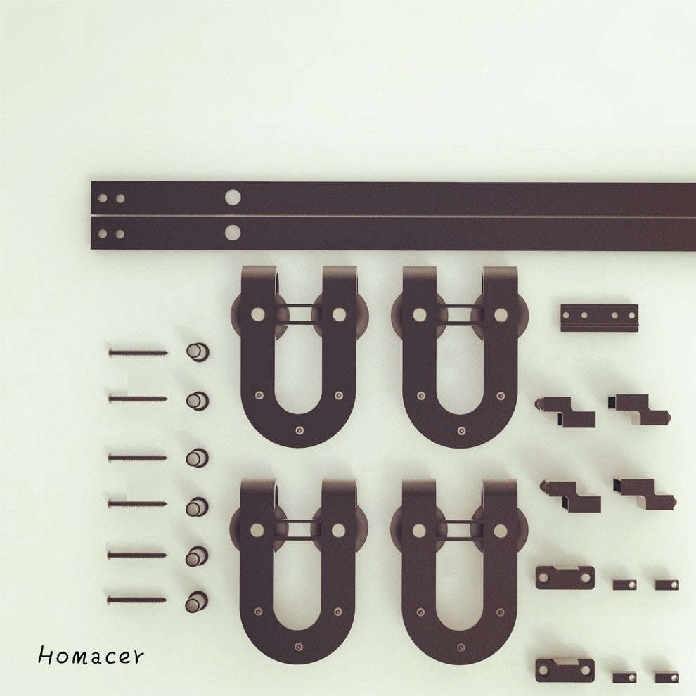 Mini Sliding Barn Door Hardware Kit, Horseshoe Design, 72", Double