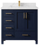 Malibu 36 Center Sink Bath Vanity in Navy Blue 2" Calacatta Laza