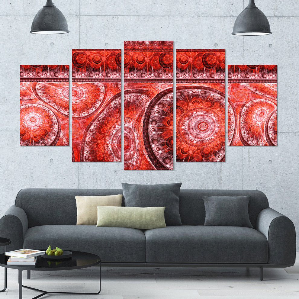 Red Living Cells Fractal Design, Abstract Canvas Art Print, 60"x32", 5 Panels