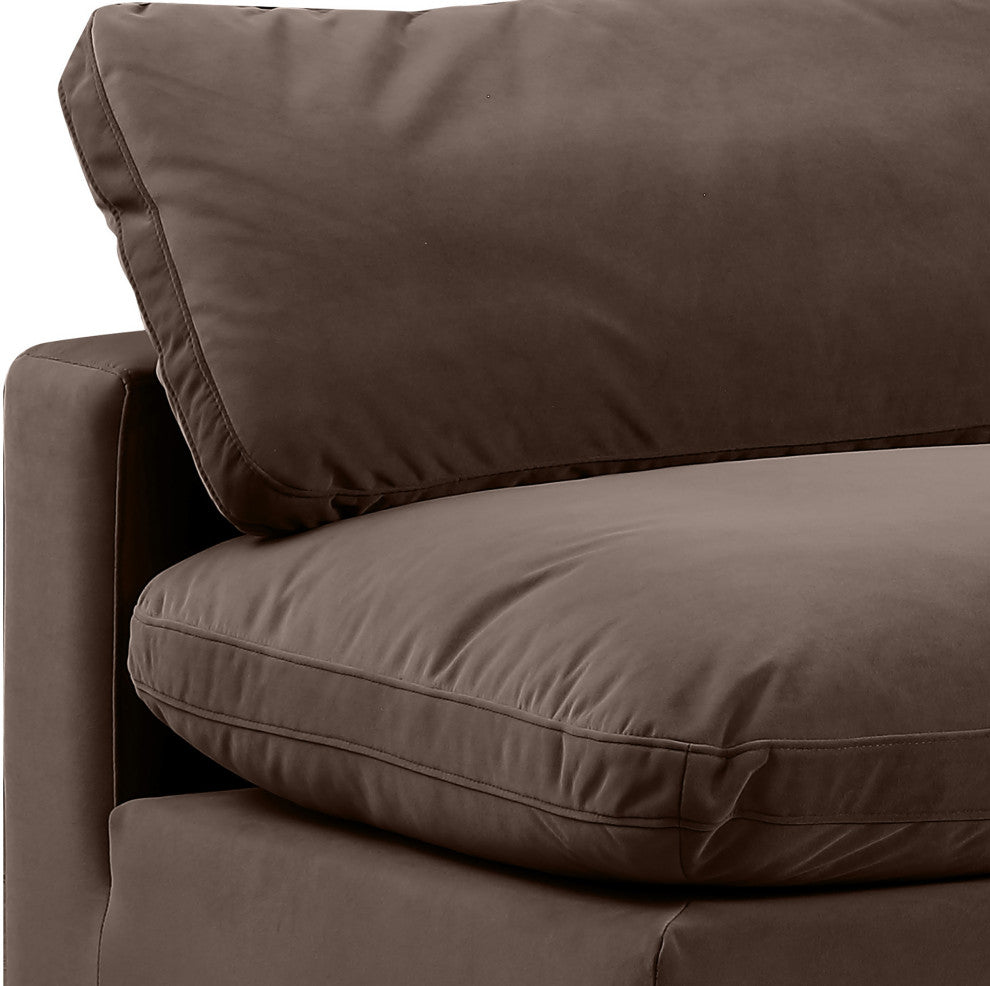 Comfy Beige Linen Textured Fabric Modular Chair, Brown, Velvet, Armless Chair