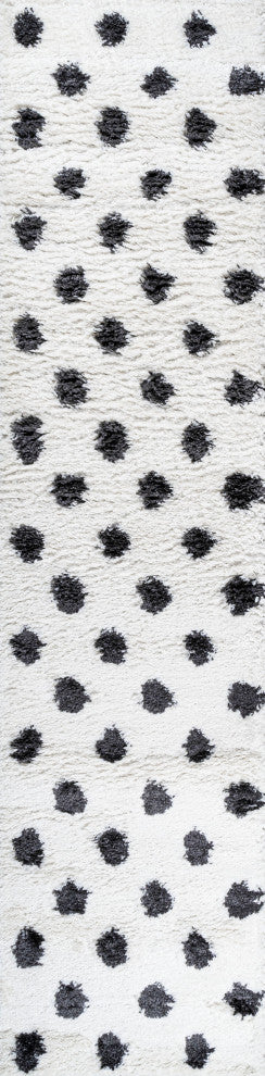 Pere Modern Charcoal Dot Shag, White/Black, 2x8