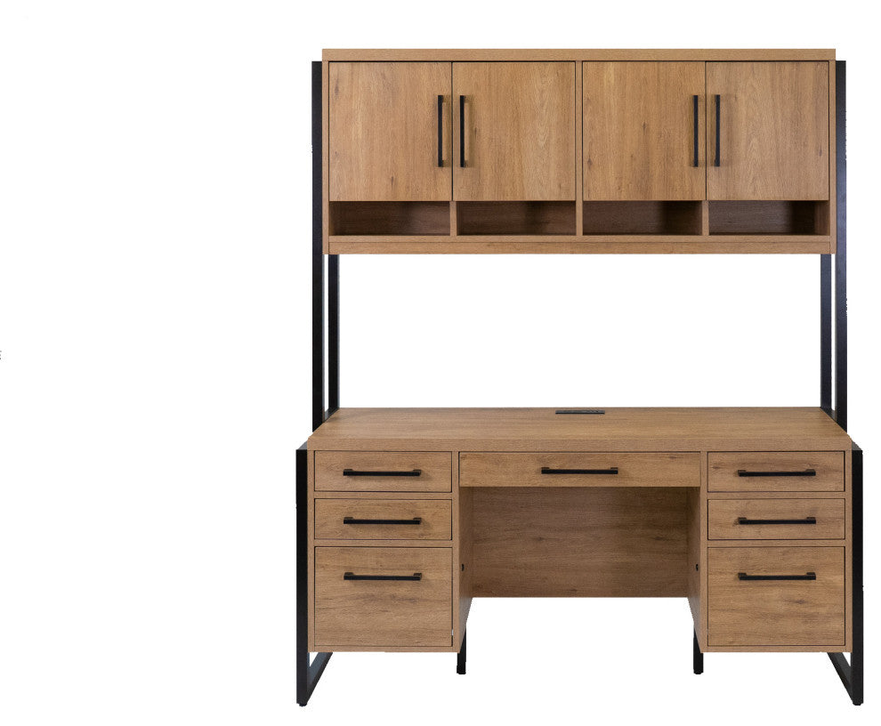 Modern Wood Laminate Office Desk, Office Table, Fully Assembled, Light Brown