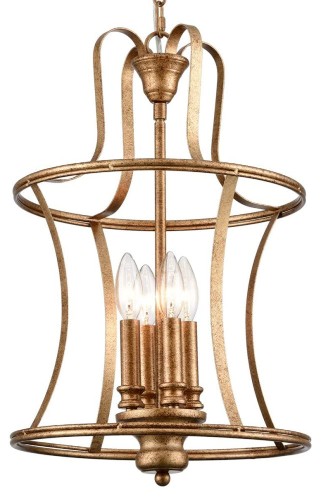 4 Light Farmhouse Chandelier Rust Cage Pendant Light