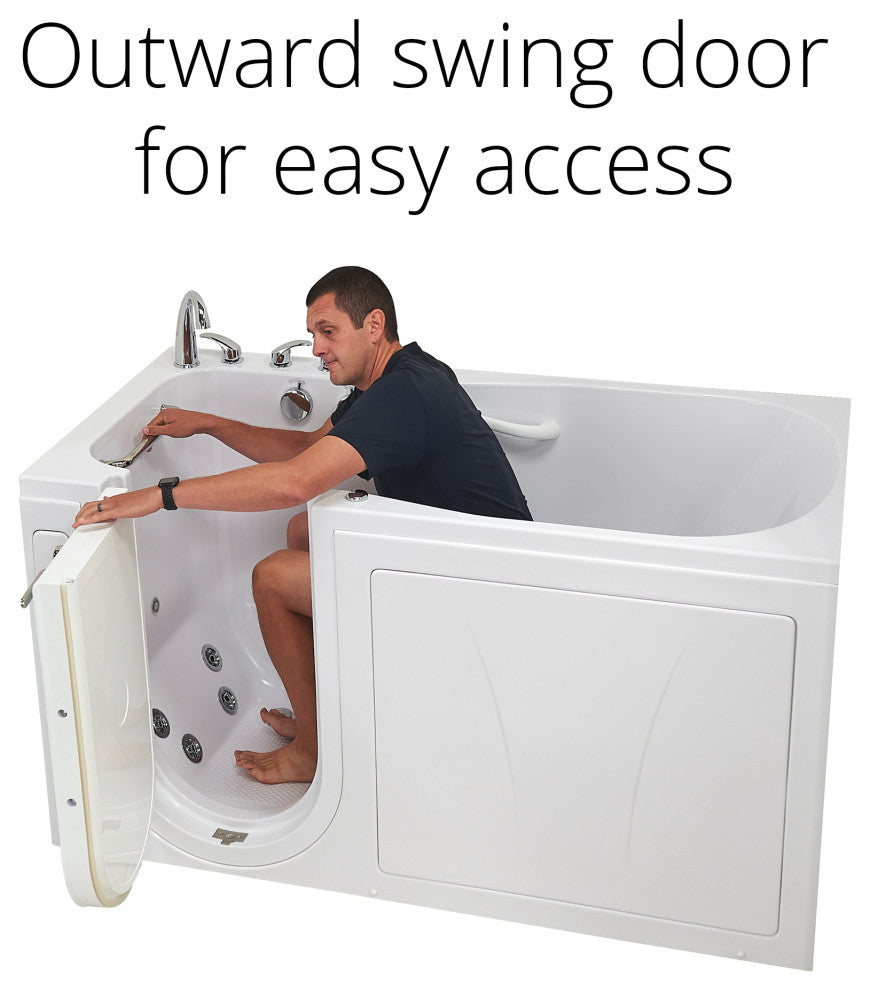 Ella Shak 36"x72" Air + Hydro + Foot Massage Walk-In tub, Outward Door, 2 Drains, 5 Piece Fast Fill Faucet, Left Drain