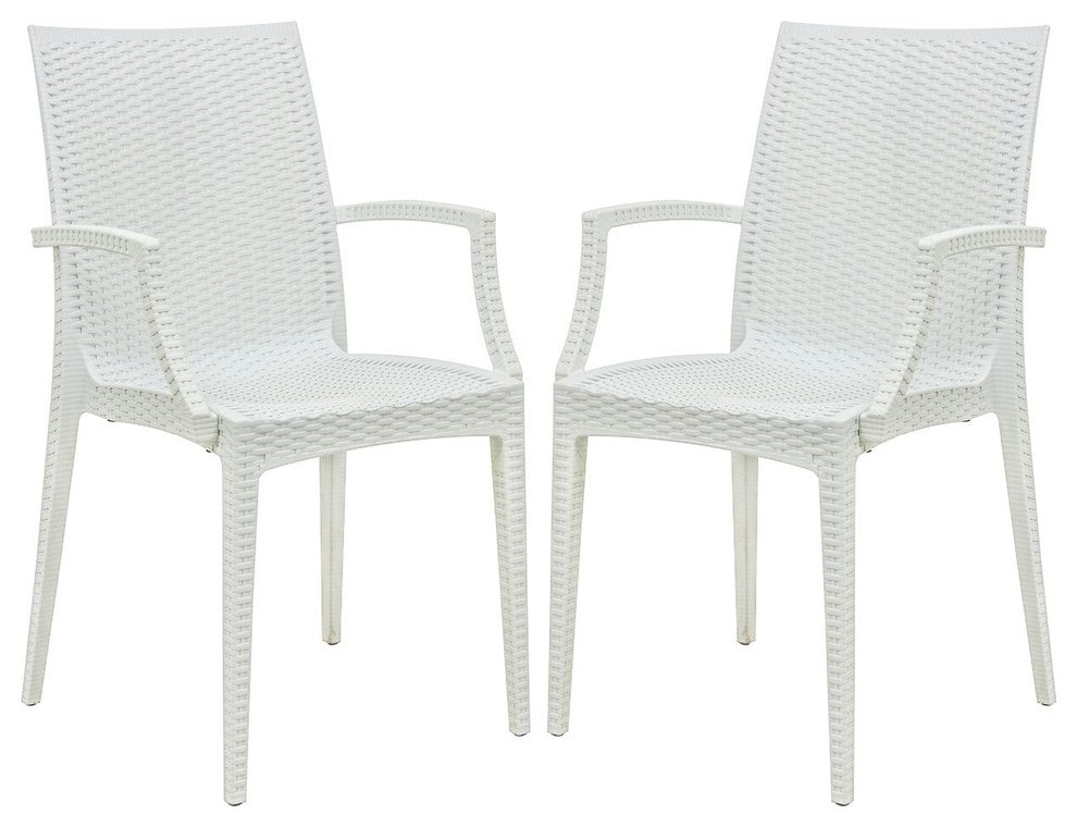 LeisureMod Weave Mace Indoor/Outdoor Dining Armchairs, Set of 2, White