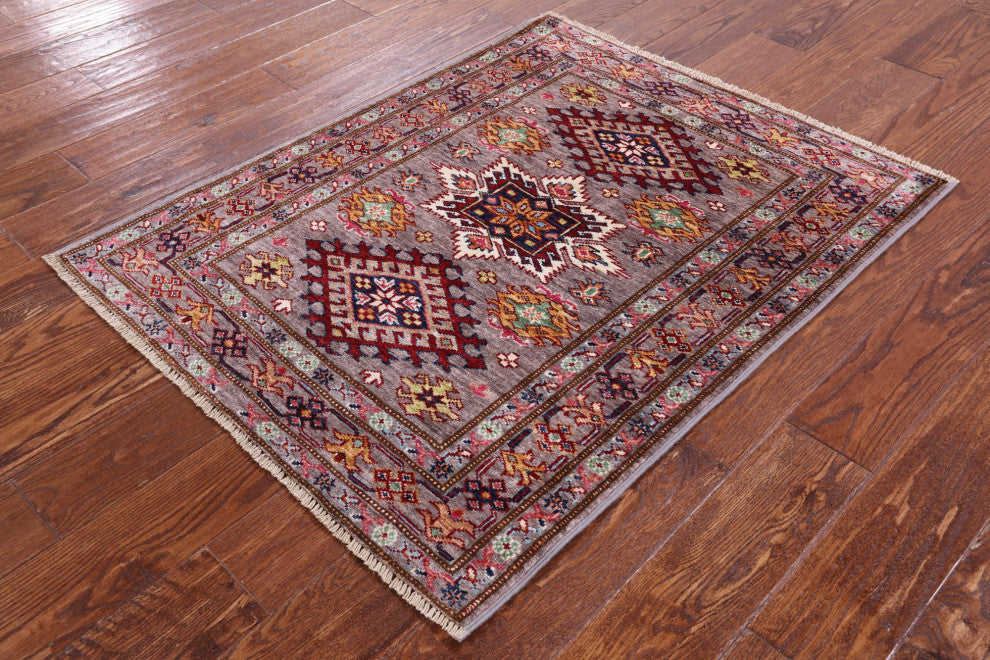 3' 0" X 3' 10" Geometric Super Kazak Handmade Wool Rug Q10642