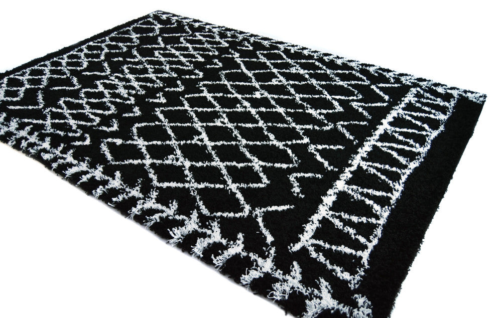 Cozy Design Diamond Shag Rug Black 5' x 7' 2''