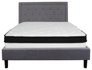 Roxbury Tufted Upholstered Platform Bed and Memory Foam Pocket Spring Mattress,