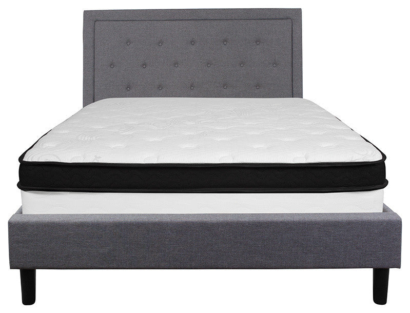 Roxbury Tufted Upholstered Platform Bed and Memory Foam Pocket Spring Mattress,