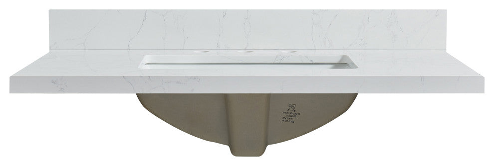 Jaen Composite Stone Vanity Top With Ceramic Sink, Grain White, 37"