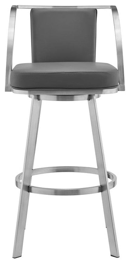 Sandringham 30 Gray Faux Leather and Brushed Stainless Steel Swivel Bar Stool