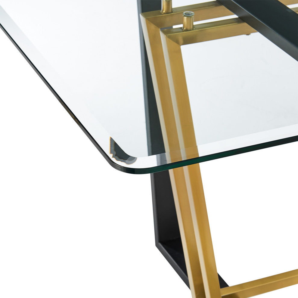 Kai 72" Glass Tabletop Dining Table With Gold and Black Base