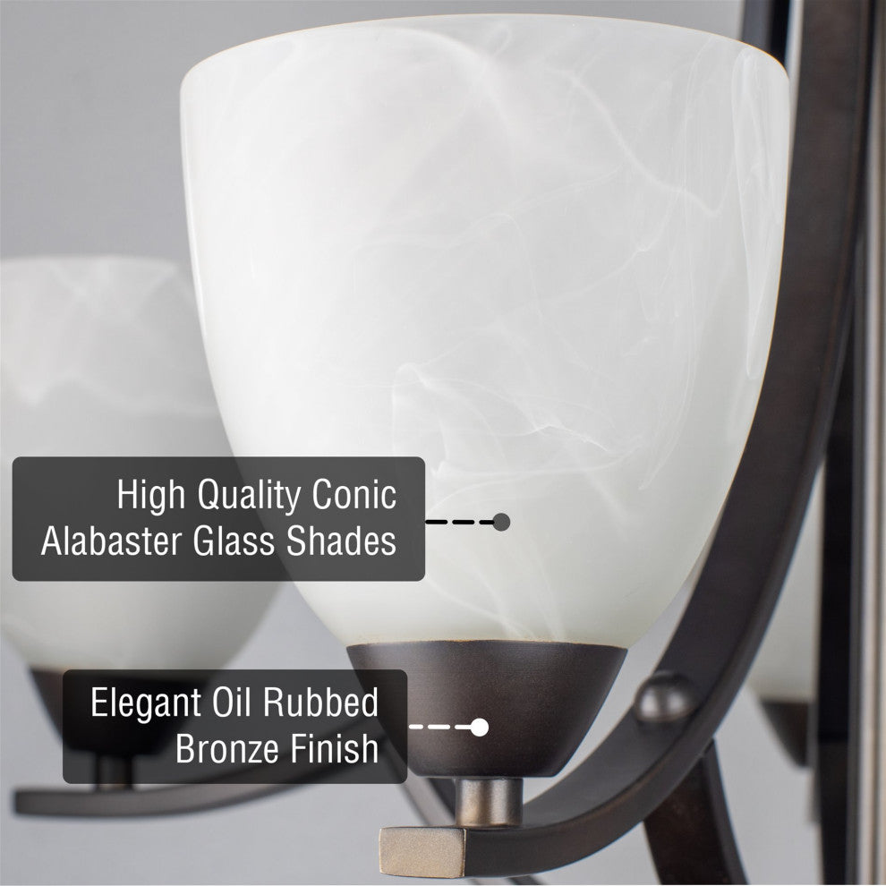 Kira Home Weston 24" Chandelier, Alabaster Glass Shades, Adjustable Chain, Oil
