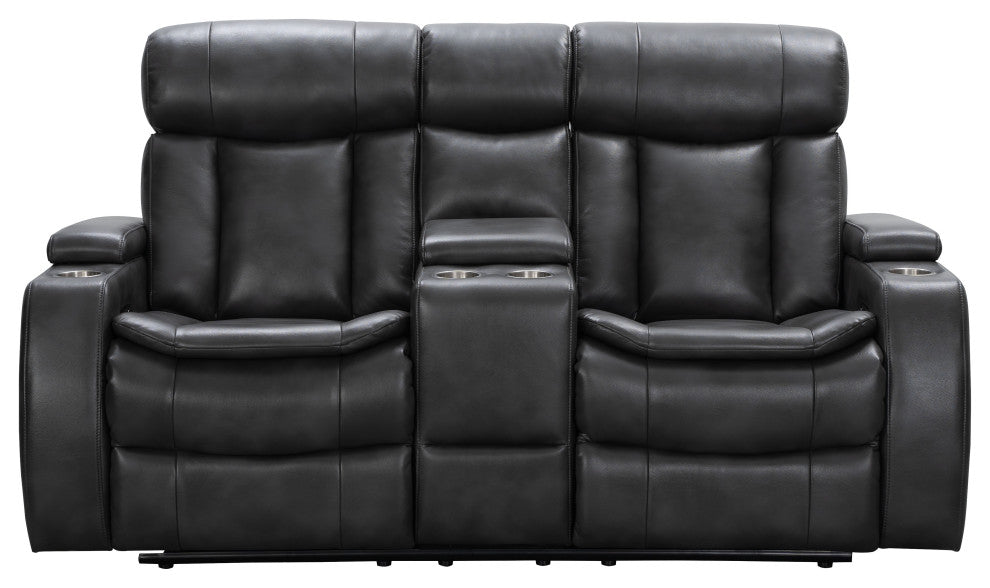 Marley Leather Power Reclining Console Loveseat, Power Headrest, Black
