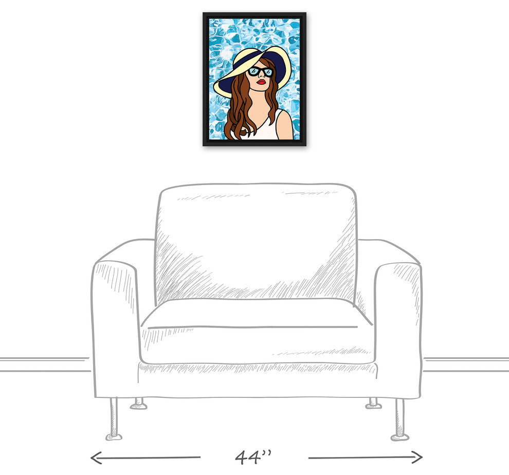 Woman At The Pool 12x16 Black Floating Framed Canvas