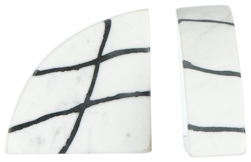 White/Black Marble Bookends, 2-Piece Set