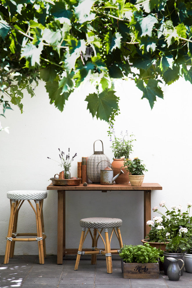 Simone Outdoor Bistro Counter Stool, White With Cappuccino Dots