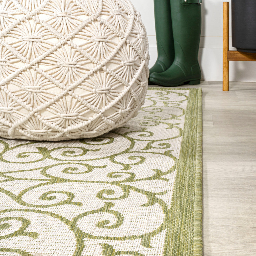 Madrid Vintage Filigree Textured Weave Indoor/Outdoor, Green/Cream, 8 X 10