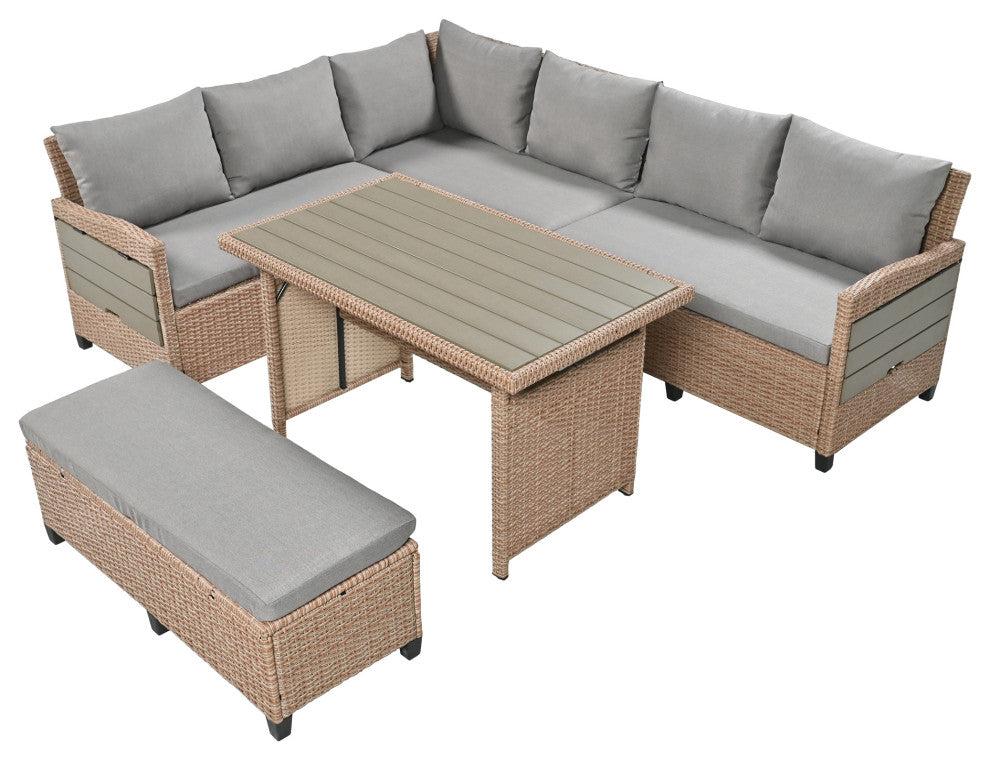 5-Piece Outdoor Wicker Patio Sofa Set, Brown