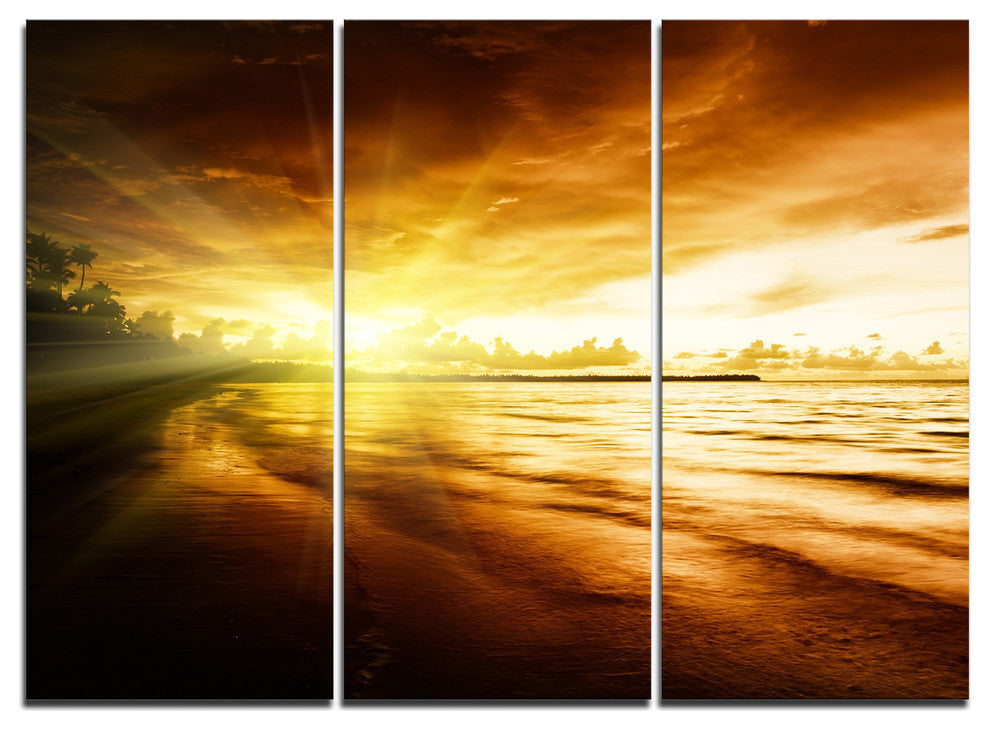 "Breathtaking Yellow Caribbean Beach" Metal Wall Art, 3 Panels, 36"x28"