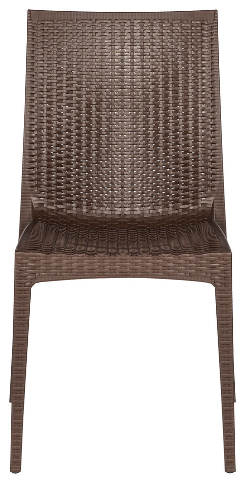 Leisuremod Weave Mace Indoor Outdoor Patio Chair, Set of 4, Brown