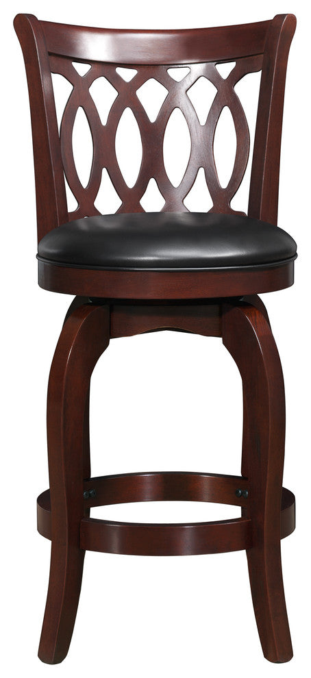 Debora Latticed Back Swivel Stool, Black Faux Leather, 24" Counter