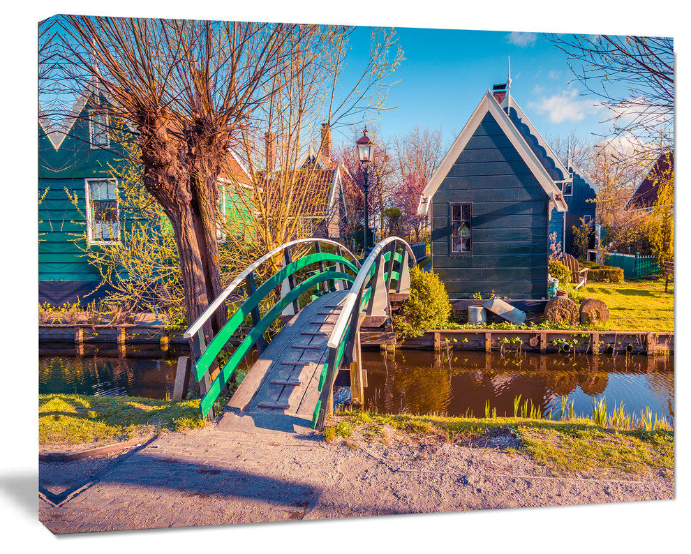 Dutch Buildings in Zaanstad Village, Landscape Canvas Art Print, 60"x28"