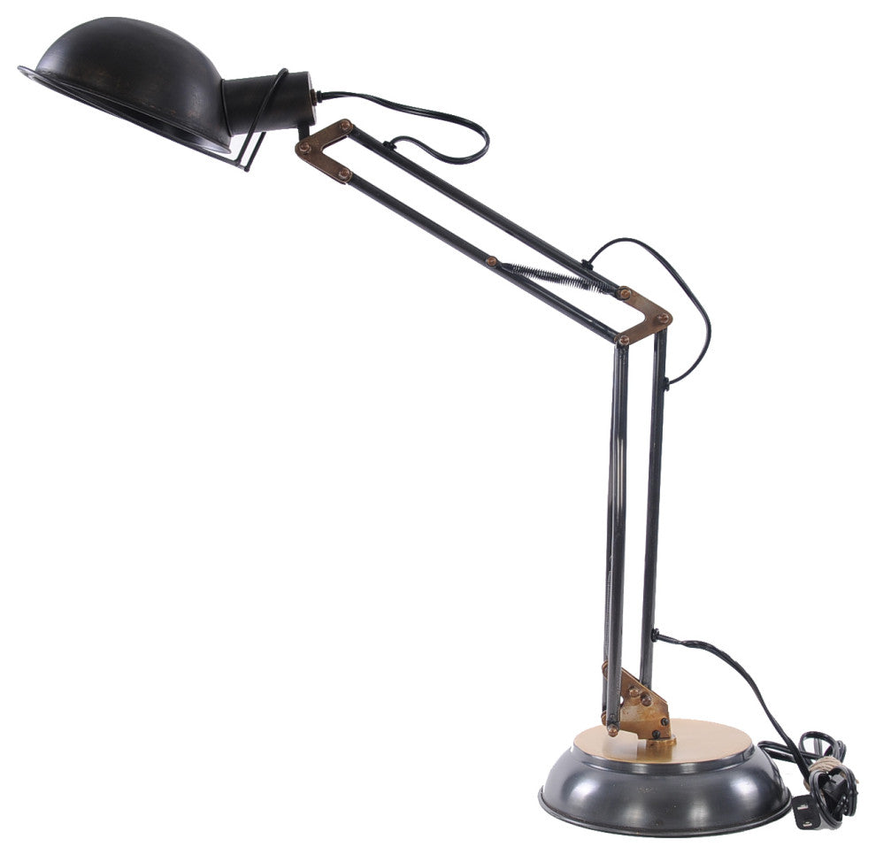 33" Black Metal Desk Table Lamp With Black Bowl Shade